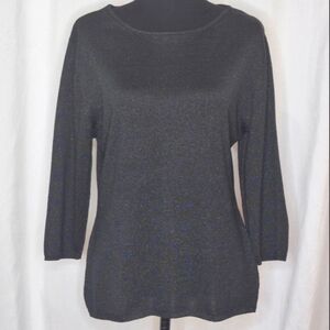 Carole Little Vintage Silk Blend Black Shimmer 3/4 Sleeve Top - Size XL